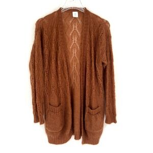 Eleventy Cardigan Womens M/L Brown‎ Open Knit Crochet Classic Cozy